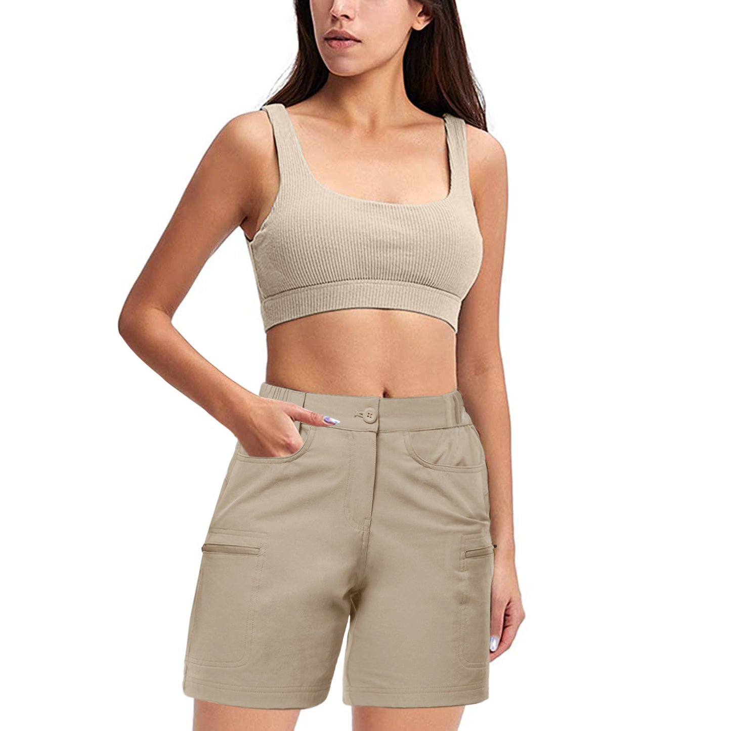 Pure Color Casual Ladies Overalls Shorts