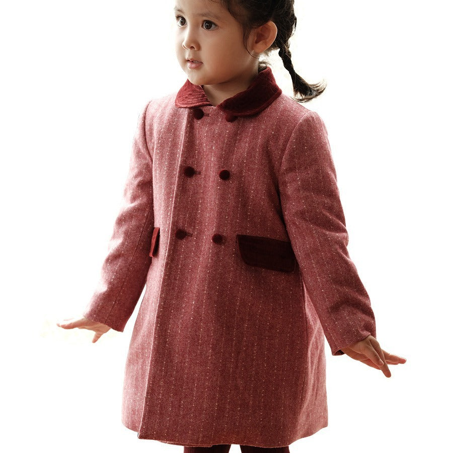 Girls' Mid-length Woolen Coat Autumn And Winter New Advanced Kids' Overcoat Wool Thick Trench Coat
