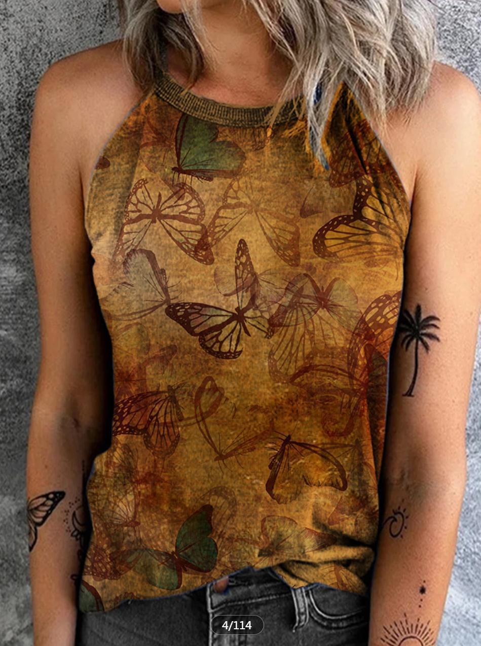 Women's Vintage Butterfly Pattern Casual Top Vest
