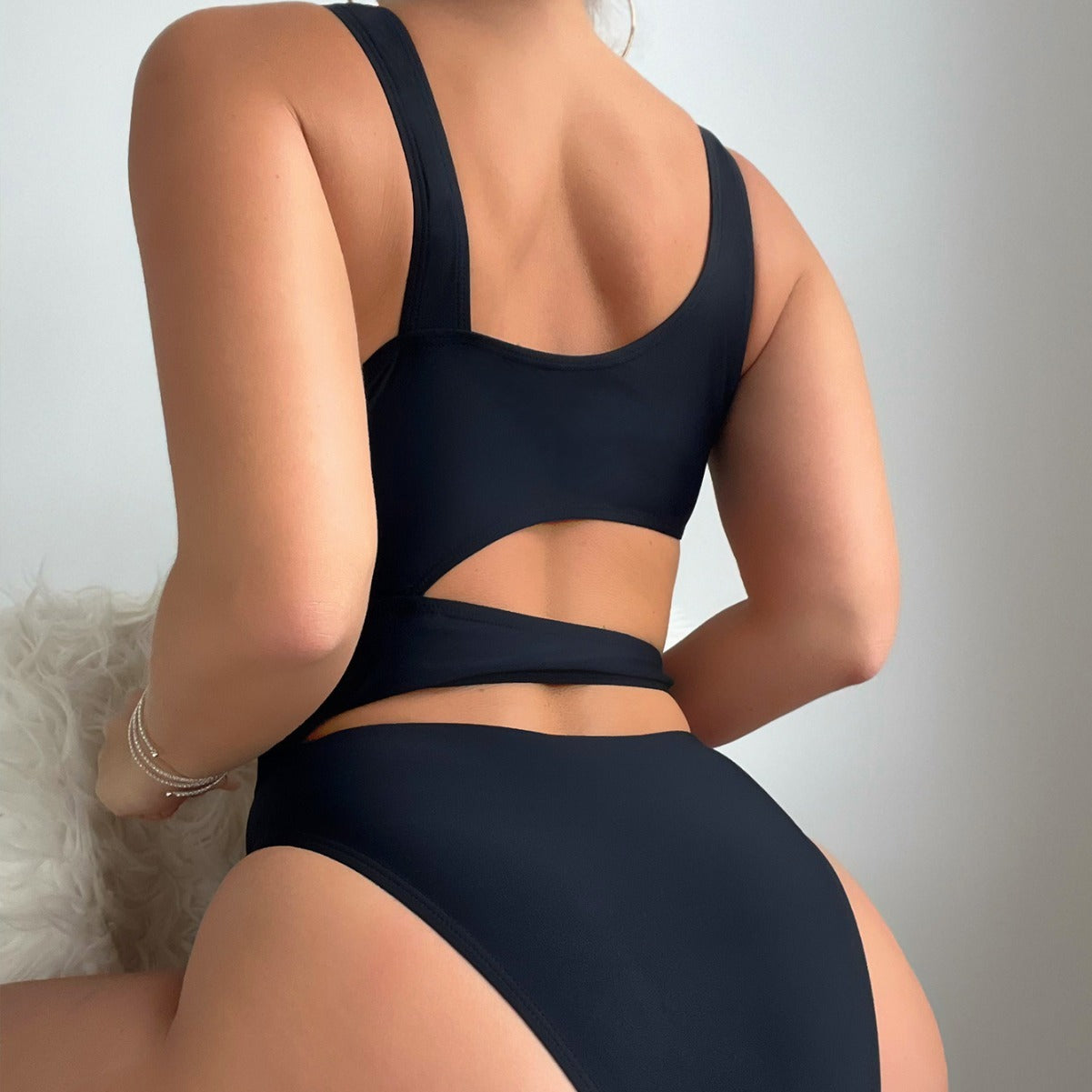 2024 New Solid Color Hollow High Cut Sexy Siamese Swimsuit