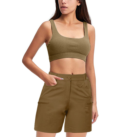 Pure Color Casual Ladies Overalls Shorts