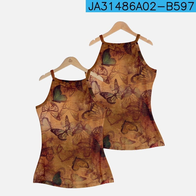 Women's Vintage Butterfly Pattern Casual Top Vest