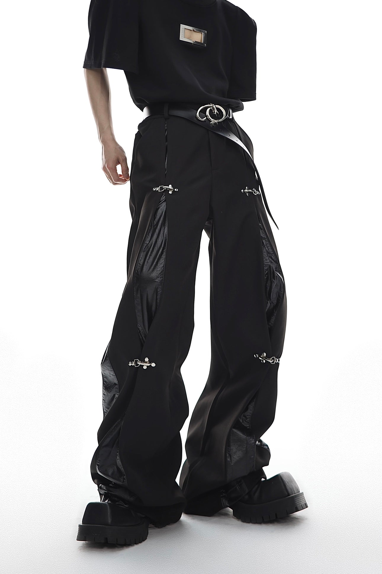 Mens Fashion Casual Metal Aircraft Button Patchwork Straight Leg Pants