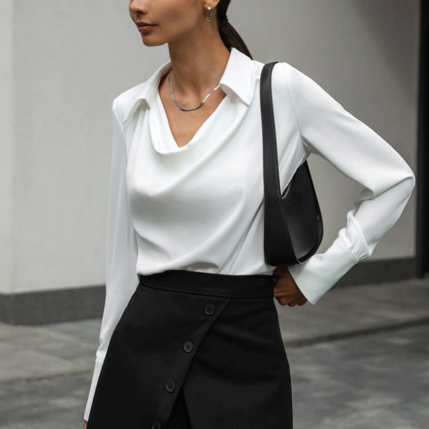 Women's Fashion Long Sleeve Irregular Collar Drape Shirt