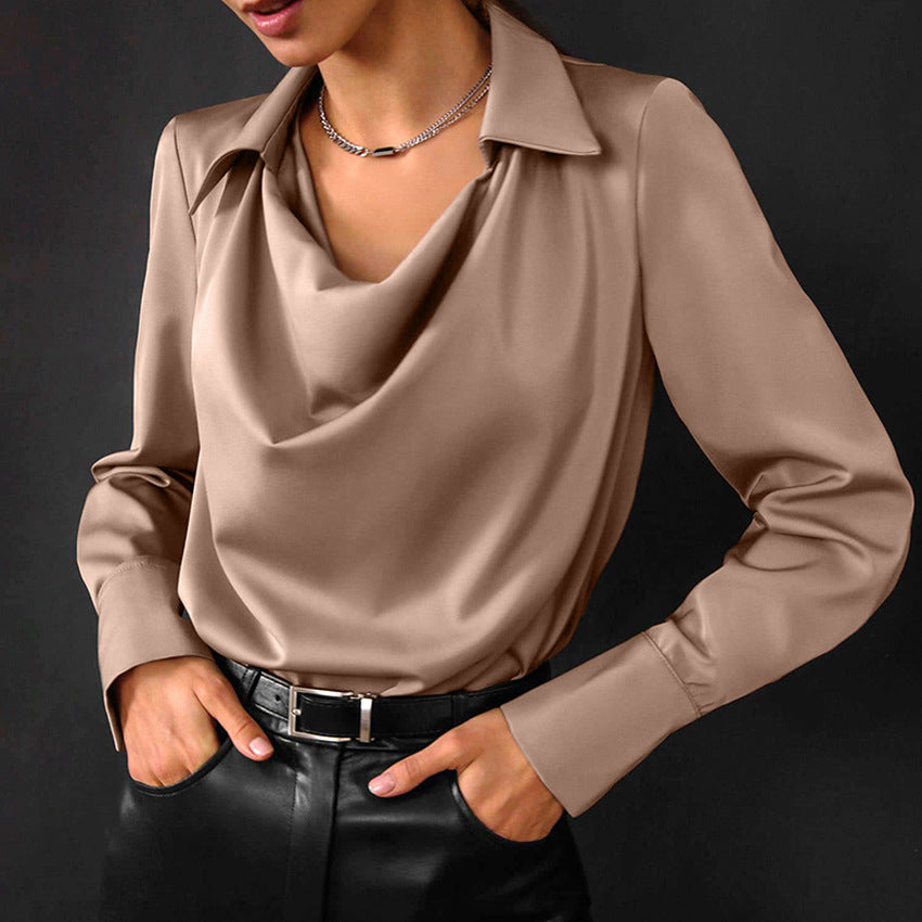Women's Fashion Long Sleeve Irregular Collar Drape Shirt