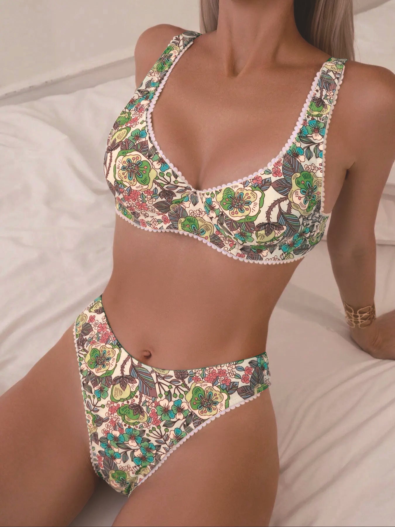 Bikini European And American Steel Bracket Push Up Printed Tied Swimsuit For Women