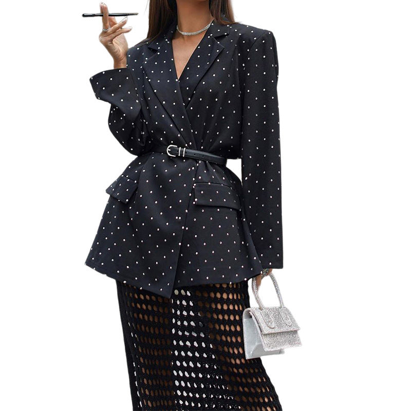 Printing Lapel Long Sleeve With Belt Coat