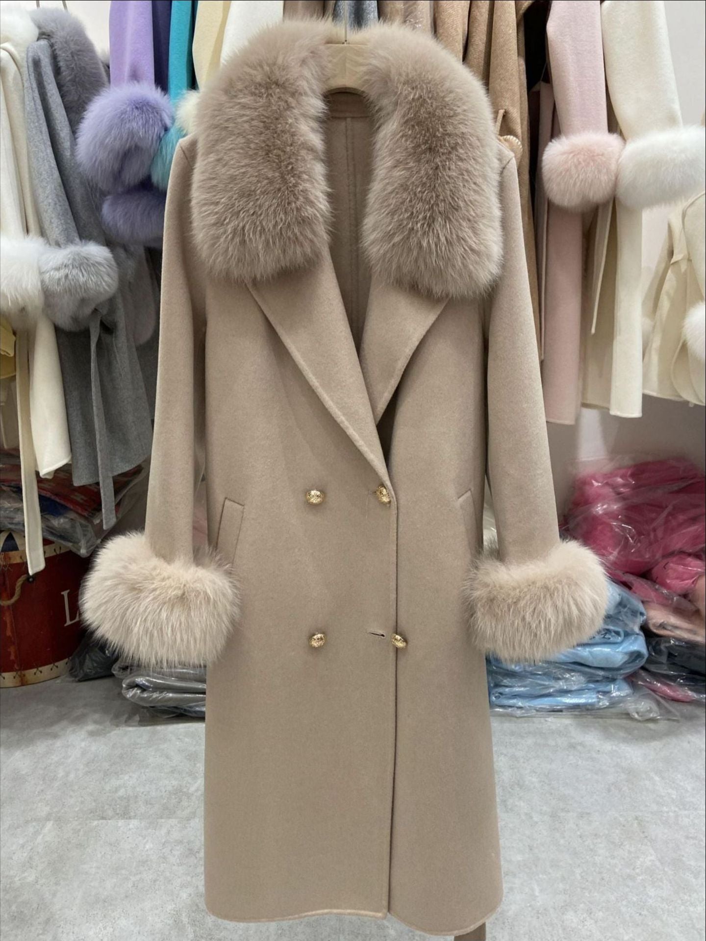 Fox Fur Collar Wool Double-sided Woolen Coat Long For Women