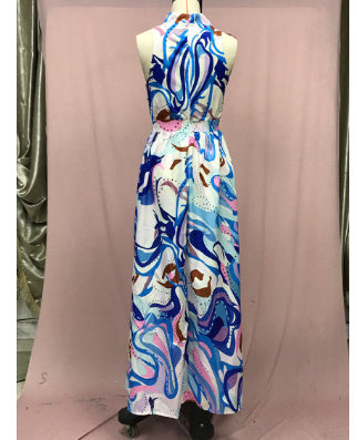 Women's French Dress Chiffon Strap Type Blue