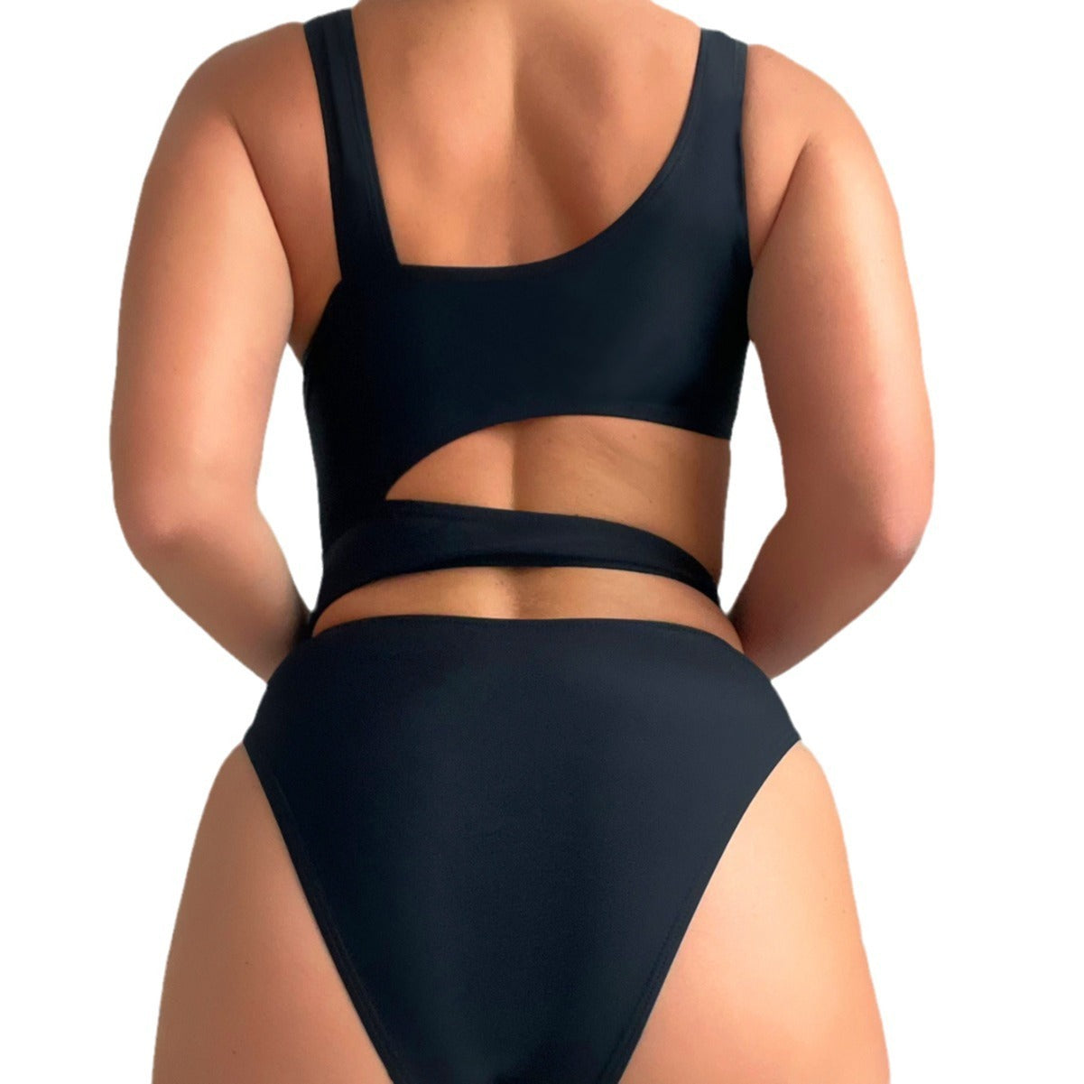2024 New Solid Color Hollow High Cut Sexy Siamese Swimsuit