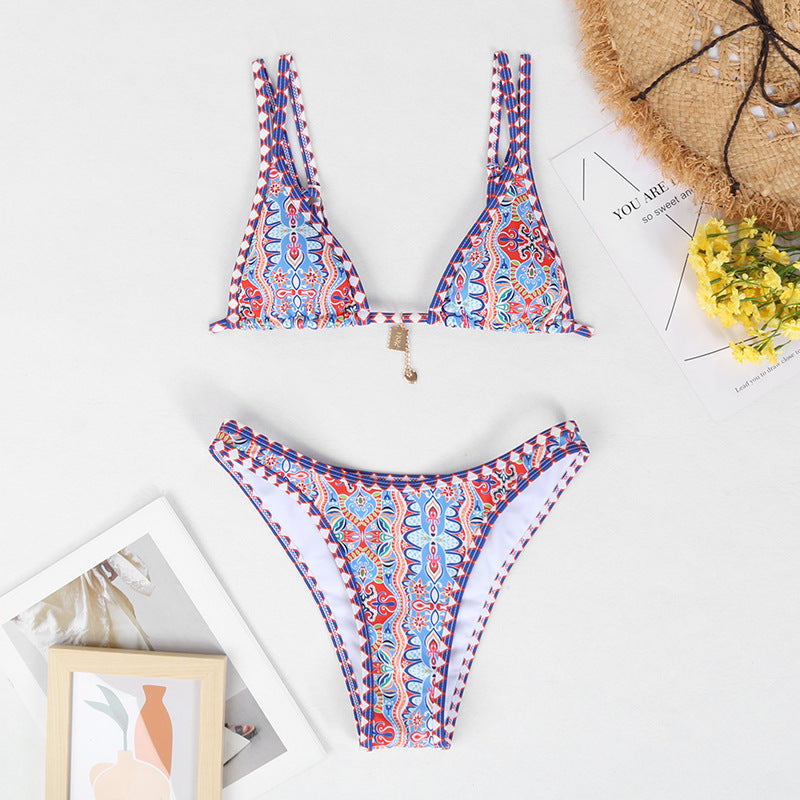 Retro 4-color Printed Women's Swimwear Bikini